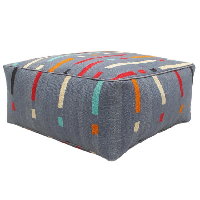 Contemporary 1990s Vintage Boho Chic Justa Hand-Woven Kilim Ottoman For Sale - Image 3 of 7