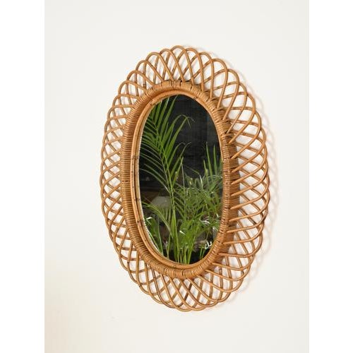 Large Oval Mirror in Bamboo, Rattan and Wicker by Franco Albini, Italy, 1970s For Sale - Image 6 of 12