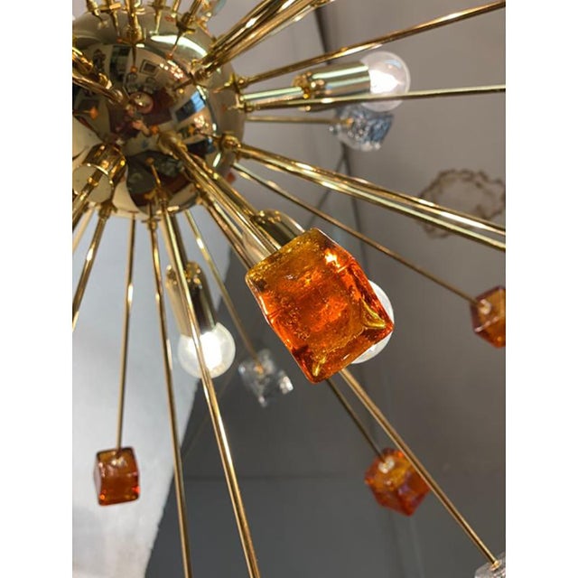 Early 21st Century Gold Sputnik Pendant in Amber and Black Cubes Murano Glass by Simoeng For Sale - Image 5 of 6