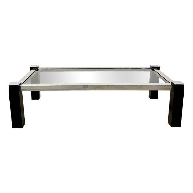 Coffee Table in Black Metal and Chrome with Smoked Glass, 1970s For Sale