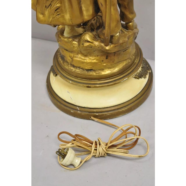 Antique French Renaissance Moreau Figural Metal Table Lamp, Wife & Farmer For Sale - Image 9 of 12