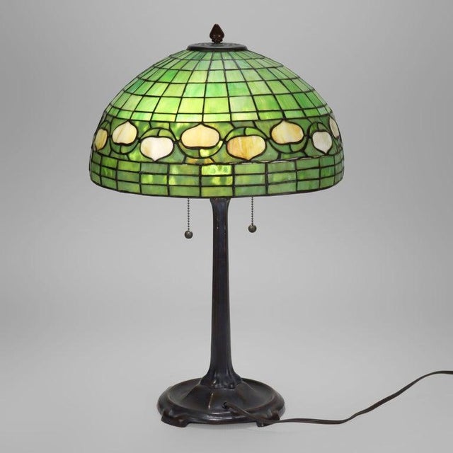 Vintage Tiffany Style Leaded Stained Glass Table Lamp With Acorn Shade 20thC For Sale - Image 10 of 15