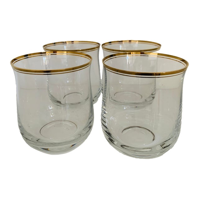 Vintage Gold Rimmed Old Fashioned Glasses - Set of 4 For Sale