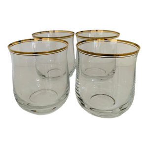 Vintage Gold Rimmed Old Fashioned Glasses - Set of 4