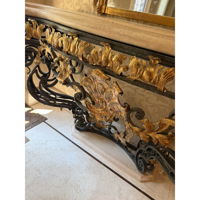 Gilt Iron & Stone Top Console –Rose Tarlow– Hand‑Forged Scrollwork & Classical Elegance For Sale - Image 9 of 18