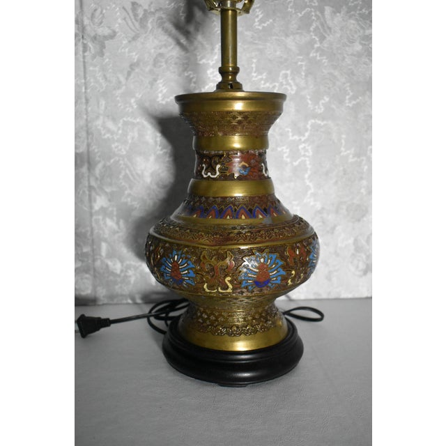 Bronze Vintage Champleve Japanese Style Electric Table Lamp For Sale - Image 8 of 13