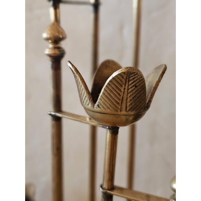 Traditional Brass Flower Motif Candelabra -a Pair For Sale - Image 3 of 8