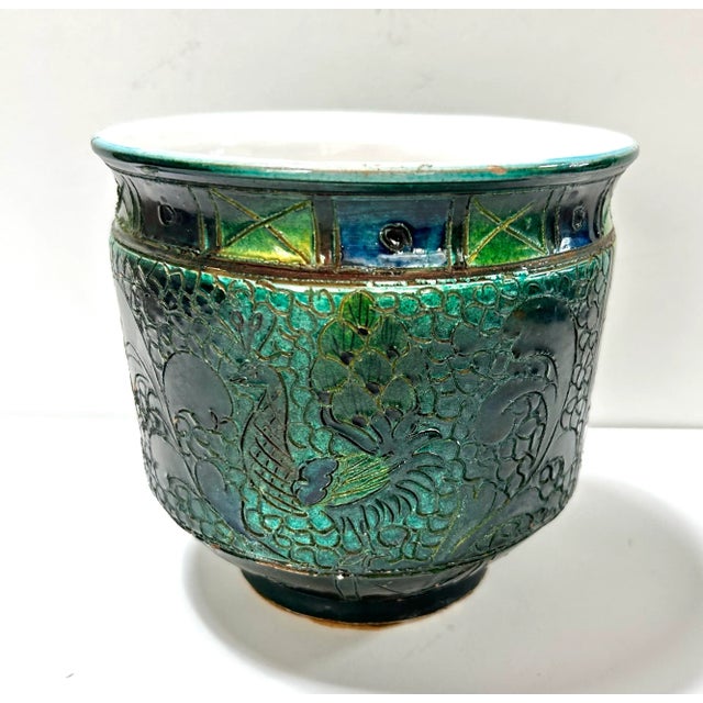 1970s Vintage Raku Peacock Planter – Arts & Crafts Ceramic Planter – Sculptural Garden Pot For Sale - Image 5 of 9
