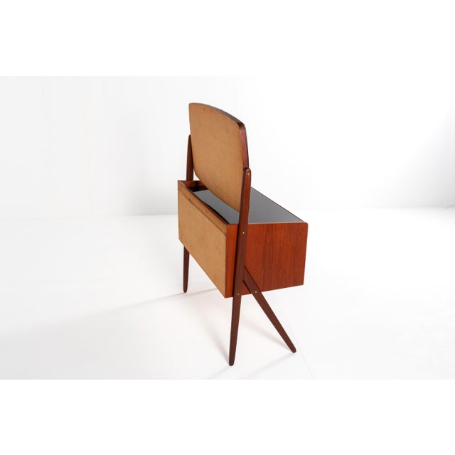 Wood Mid-Century Danish Teak Vanity Table with Black Glass Top, 1960s For Sale - Image 7 of 14