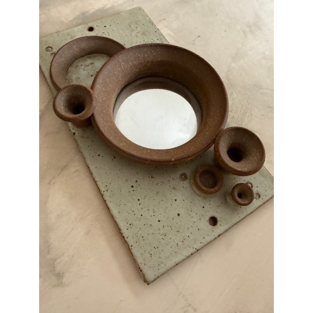 Signed Studio Pottery Wall Mirror Hand Built Ceramic 10 Inch Vertical For Sale - Image 9 of 12