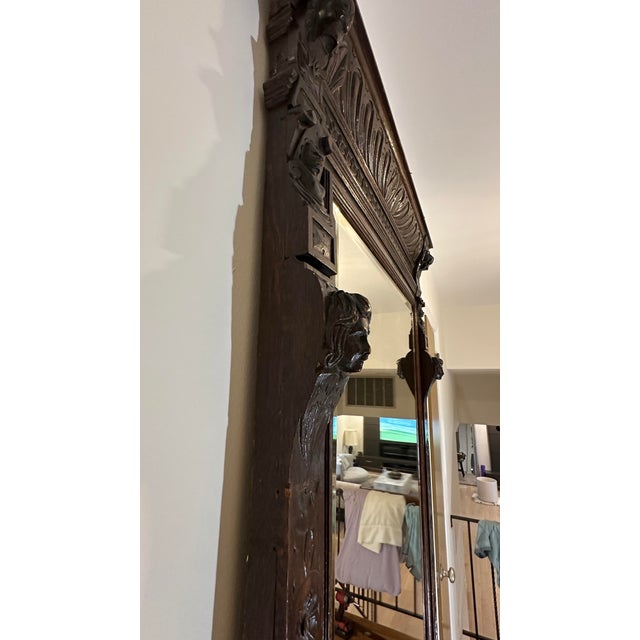 Wood 19th Century Renaissance Revival Hand-Carved Walnut Wall Mirror With Original Foxed Glass For Sale - Image 7 of 12