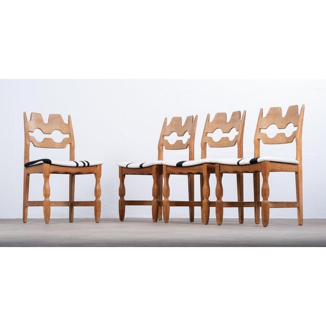 Brutalist Vintage Razor Blade Oak Dining Chairs by Henning Kjærnulf, 1960s, Set of 4 For Sale - Image 3 of 10