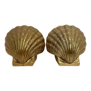 Pair Brass Seashell Scallop Bookends For Sale