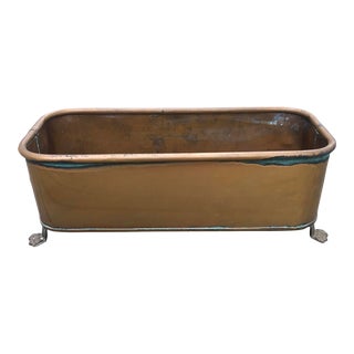 Antique English Copper Planter Trough With Lion's Head and Claw Feet For Sale