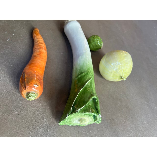 Figurative Vintage Late 20th Century Trompe L’Oeil Ceramic Leek, Carrot, Onion, Brussel Sprout Decorative Vegetables, Set of 4 For Sale - Image 3 of 5
