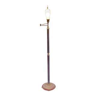 Vintage Mid Century Wood Swing Arm Floor Lamp With Metal Base For Sale