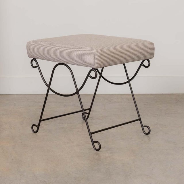 Linen Panoplie Iron Loop Stool, Brown Stripe For Sale - Image 8 of 10
