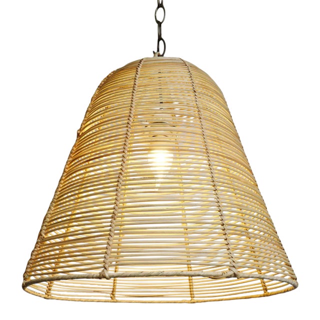 Hand woven wicker strip bell shaped pendant light. Each may vary in exact natural tones, hand crafted form, and inherent...