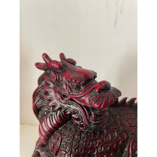 Vintage 1990s Red Cinnabar Chinese Food Dogs a Pair For Sale - Image 10 of 12