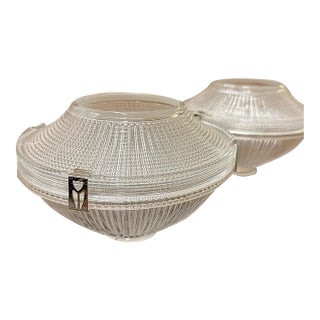 Antique Holophane Glass Lamp Shades, a Pair For Sale