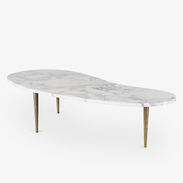 Mid-Century Modern Italian Organic Form Carrara Marble Cocktail Table With Brass Legs For Sale - Image 3 of 10