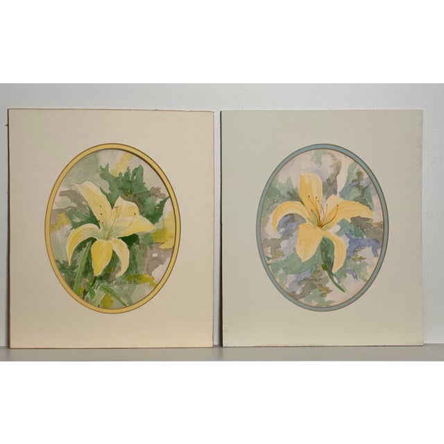 Original watercolor painted day lilly flowers on paper. Each painting has a soft yellow flower with soft green foliage,...