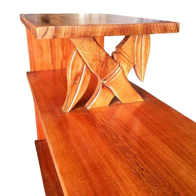Wood 1950s Restored Mid-Century Hand Carved Bamboo Pattern Koa Wood Side Table For Sale - Image 7 of 7