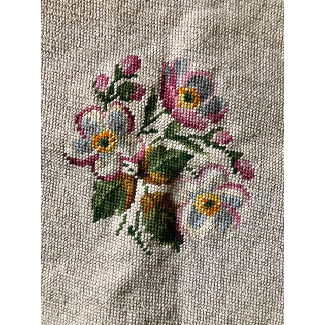 English Vintage Floral Needlepoint Textile Pillow / Seat Cover For Sale - Image 3 of 8