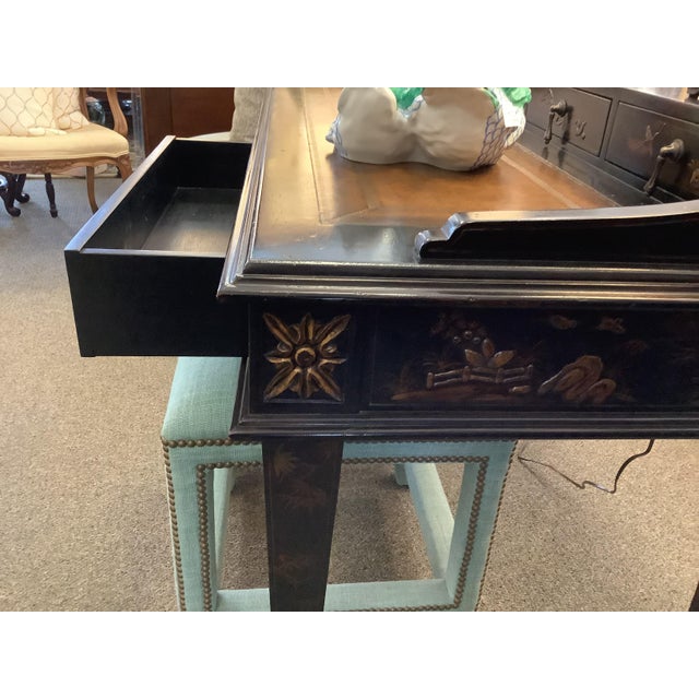 Wood Black Chinoiserie Writing Desk For Sale - Image 7 of 10