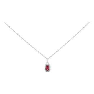 10K White Gold 5x3mm Pink Tourmaline and Diamond Accent Halo Octagonal Shape 18" Pendant Necklace (I-J Color, I1-I2 Clarity) For Sale