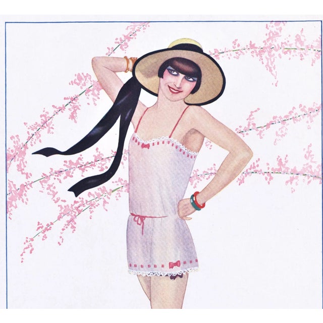 Art Deco 1927 Art Deco Print-Semi-Nude Flirtacious Lady For Sale - Image 3 of 5