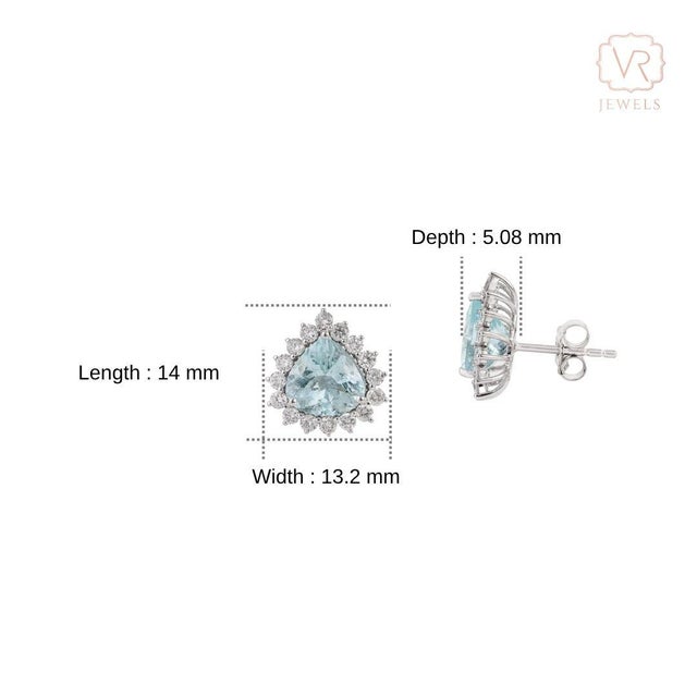 1900th Century Inspired 18k Gold Trillion Aquamarine Earrings With Diamonds, 3.55ct- A Pair For Sale - Image 12 of 15