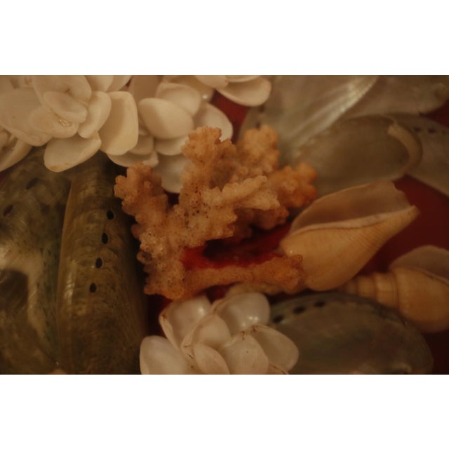 Red Mid Century Sailor's Valentine Shell Bouquet With Carved Wood Shadow Box Frame For Sale - Image 8 of 15