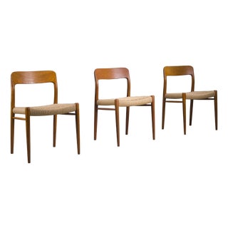 Danish Teak Mod. 77 Dining Chairs with Paper Cord by Niels O. Møller for J.L. Møllers, 1959, Set of 3 For Sale
