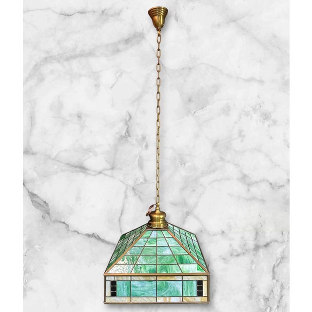 1930s Arts & Crafts Pendant Light With Green Glass For Sale - Image 12 of 14