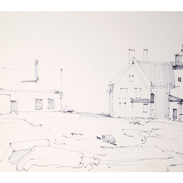 1950s Lighthouse at the Shore — Impressionist Pen and Ink Landscape Drawing by Laurence Sisson For Sale - Image 5 of 7
