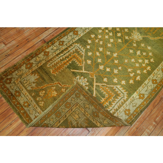 Arts & Crafts Forest Green Wide Antique Turkish Oushak Runner - 3'10" x 11'8" For Sale - Image 3 of 6
