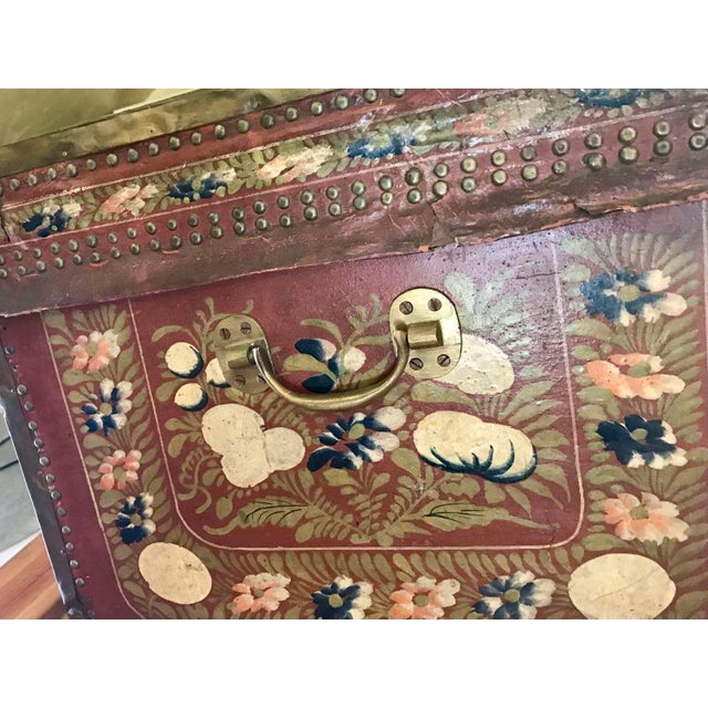 Red Painted Leather Camphor Wood Trunk, Chinese Export, 19th Century For Sale - Image 4 of 8