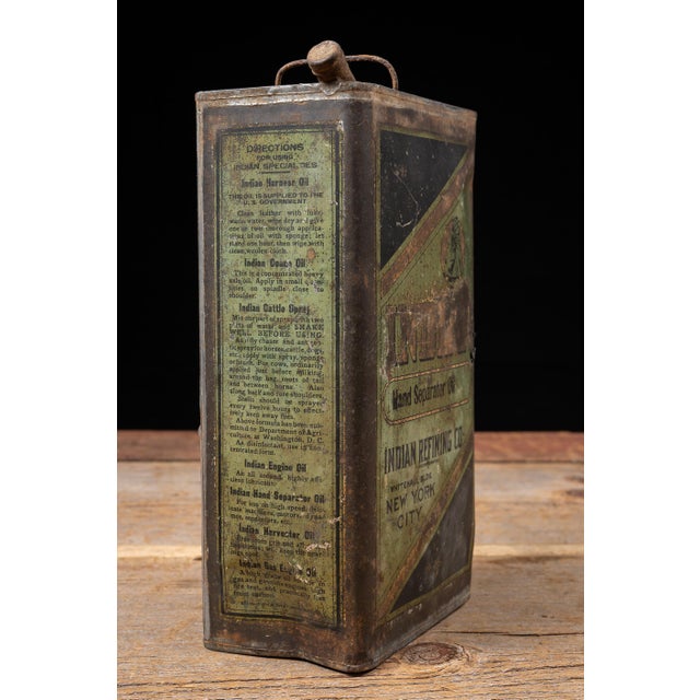 c. 1910s; Indian Refining Co. - New York City, NY Original one-gallon lithographed oil can advertising Indian Hand...