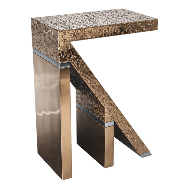 "Amendola" Side Table With Bronze & Special Textured Bronze, Handmade For Sale