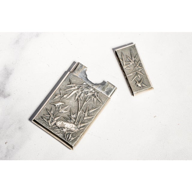Refined Antique Chinese Export 900 Silver Calling Card Case Holder Dragon Bamboo Bird Asian Design For Sale - Image 10 of 17