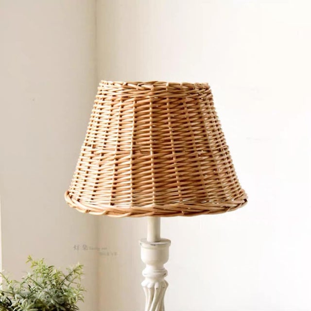 2020s Rattan Shade & Distressed Iron Lamp For Sale - Image 5 of 6