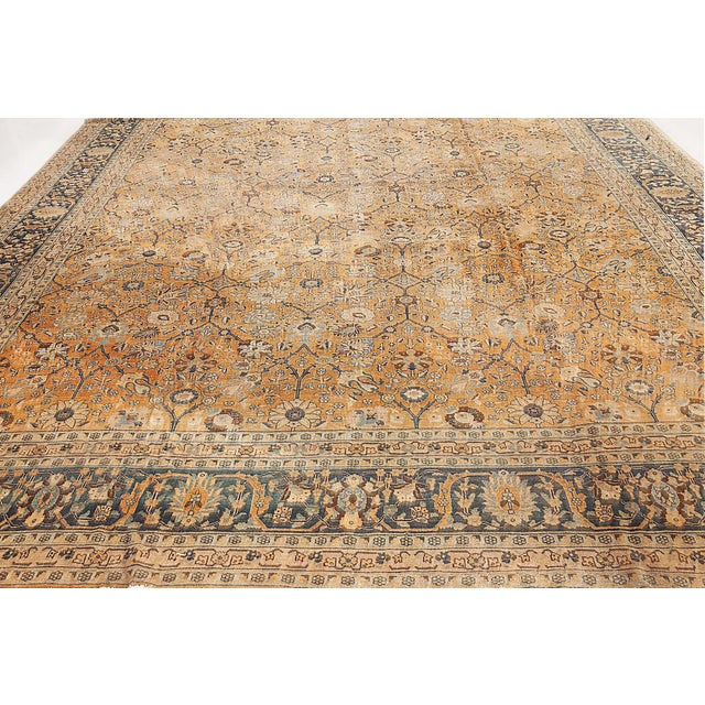 Authentic 1900s Persian Tabriz Blue, Yellow Handmade Wool Rug For Sale In New York - Image 6 of 6