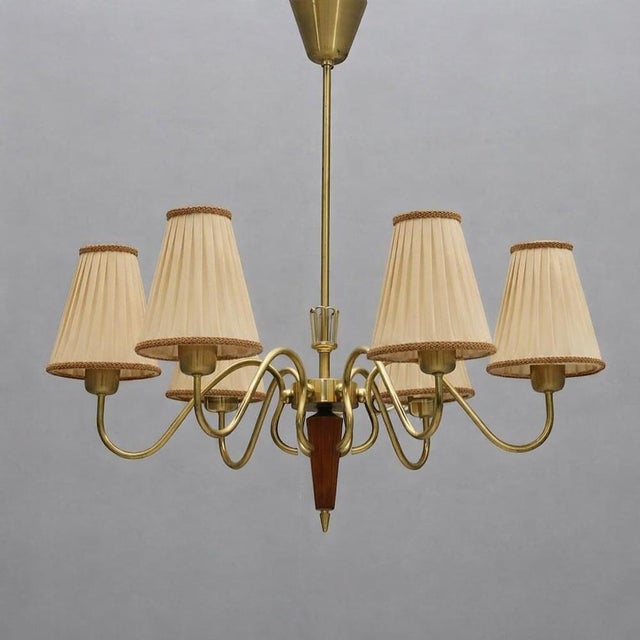 Hans Bergström Swedish Brass Chandelier by Hans Bergström for Asea, 1940s For Sale - Image 4 of 9