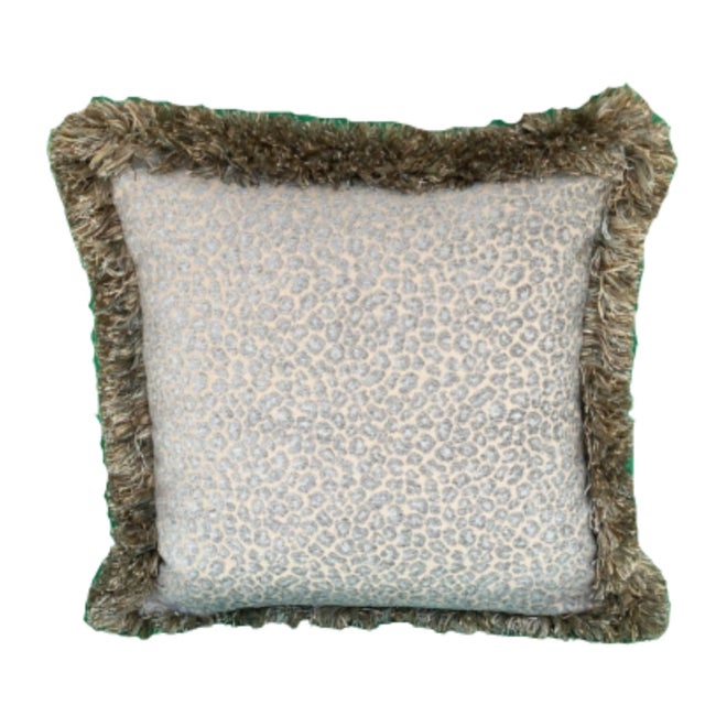 A classic damask motif is woven in soft gold on a distinctive striped background of beige, cocoa, aqua, and crystal blue...