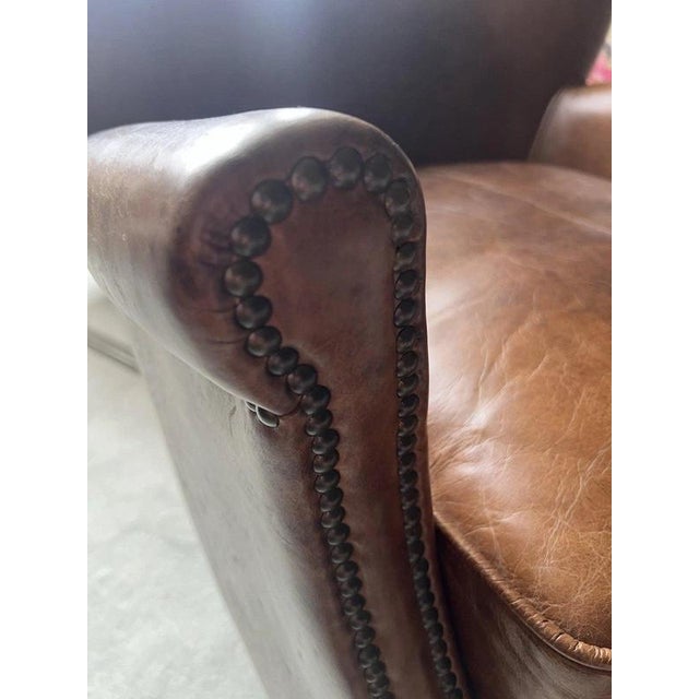 Vintage Brazilian Leather Armchair with Antique Brass Studs For Sale - Image 15 of 17