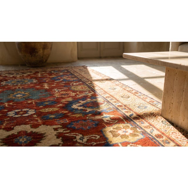 Scarlet Beautifully Detailed Borders on a Red-Raspberry Background Color Antique Caucasian Harshang Kuba Rug For Sale - Image 8 of 9