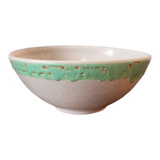 Vintage Late 20th Century Slate Colored Stoneware Bowl W/ Green Drip Glazed Rim, C1980s For Sale
