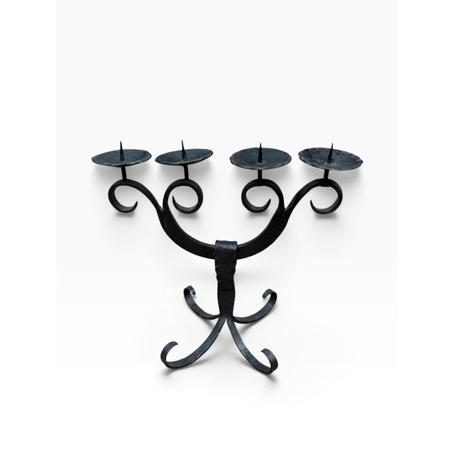 Mid 20th Century Mid-Century German Brutalist Hand- Forged Wrought Iron 4-Arm Candelabra For Sale - Image 5 of 10