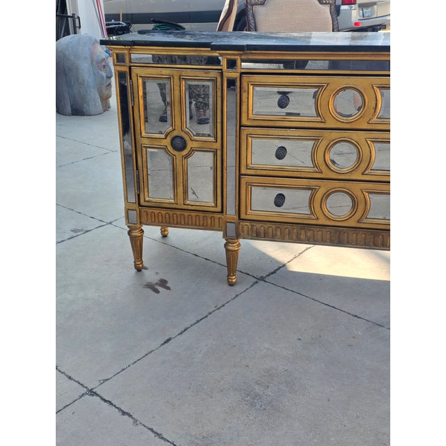 Mirrored Buffet Cabinet With Black Stone Top For Sale - Image 10 of 13